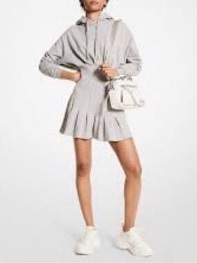 Michael Kors Grey Pleated Skirt Hoodie Dress
